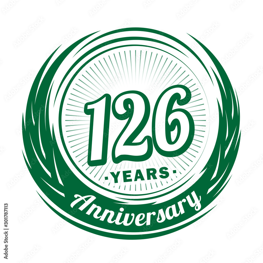 One hundred and twenty-six years anniversary celebration logotype. 126th anniversary logo. Vector and illustration.