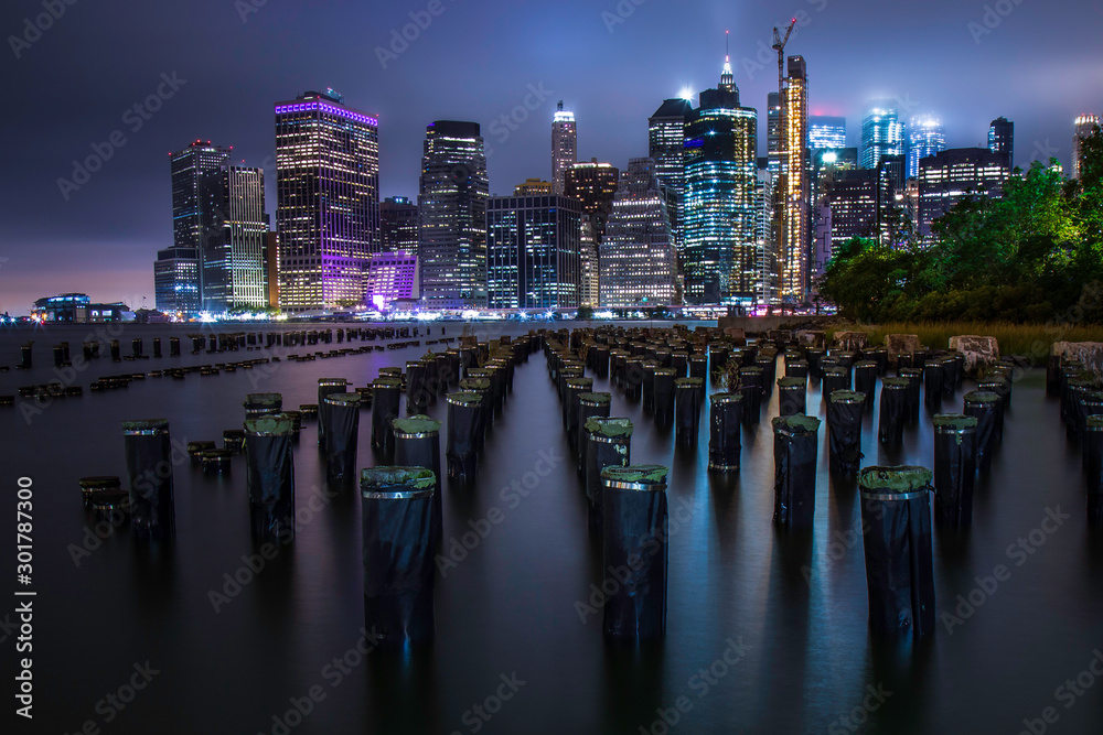 New York city skyline by night