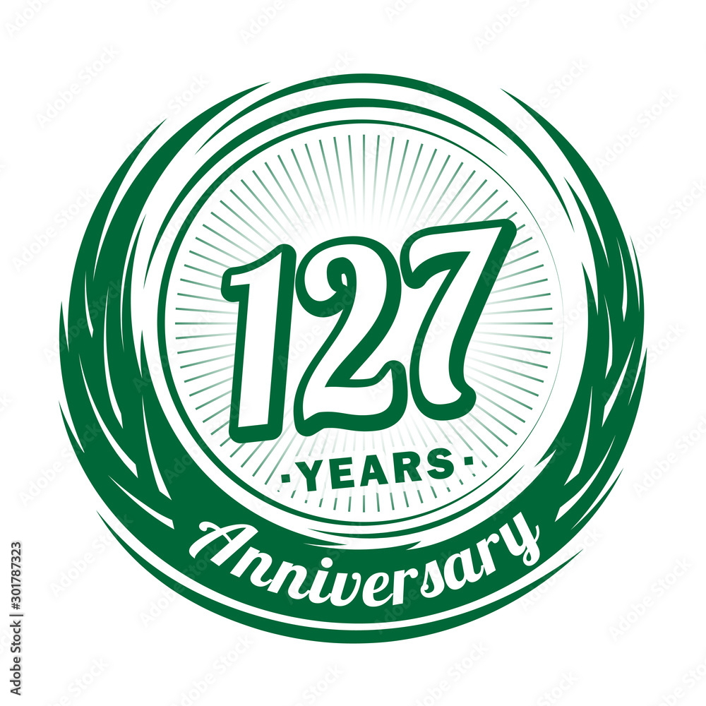 One hundred and twenty-seven years anniversary celebration logotype. 127th anniversary logo. Vector and illustration. One hundred and twenty-seven years anniversary celebration logotype. 127th anniversary logo. Vector and illustration.