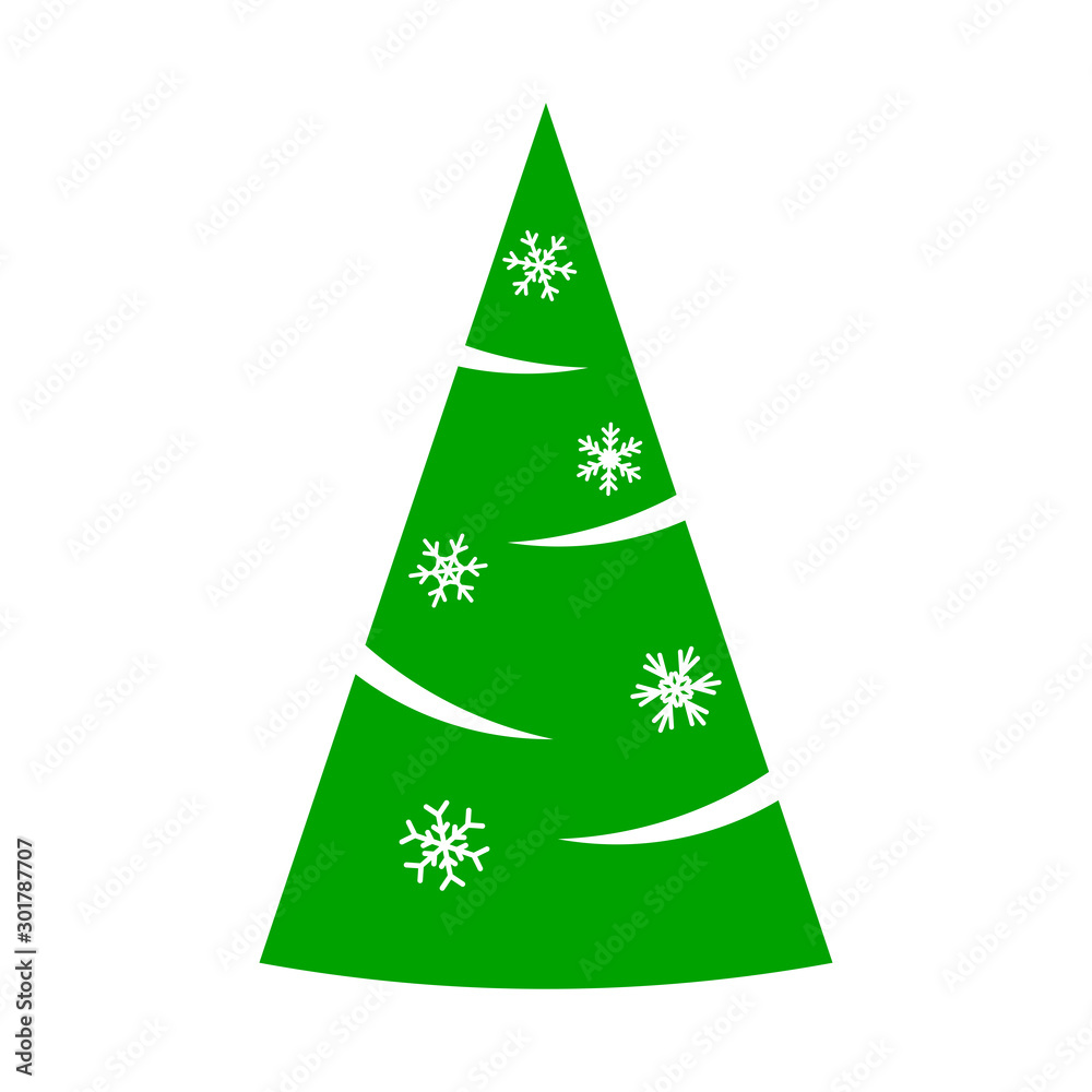 Christmas tree. Beautiful cartoon colorful illustration on white backdrop. Vector design of cartoon christmas tree. Cute vector illustration. Winter season design element. Winter holiday decoration.