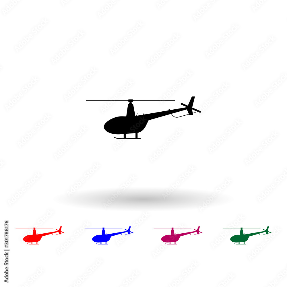 Helicopter silhouette multi color icon. Simple glyph, flat vector of air transport icons for ui and ux, website or mobile application Helicopter silhouette multi color icon. Simple glyph, flat vector of air transport icons for ui and ux, website or mobile application