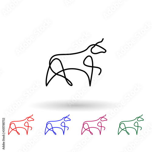 Bull one line multi color icon. Simple thin line, outline vector of animals one line icons for ui and ux, website or mobile application on white background