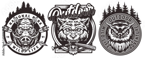 Vintage wildlife monochrome logos