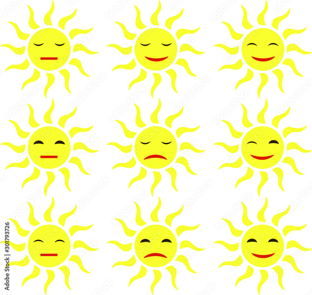 sun with face, different emotions, positive and negative sun with face, different emotions, positive and negative