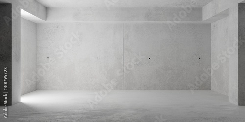 Abstract empty, modern concrete room with pillars - industrial interior background template, 3D illustration