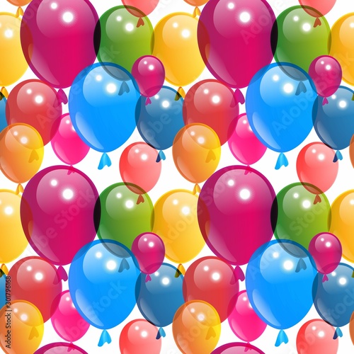 Many colored balloons. Festive mood. Seamless beautiful pattern from colored balloons