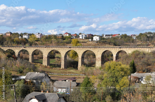 Viaduct is a 9-arch railway bridge in the village of Plebanivka near Terebovlya, Ukraine photo