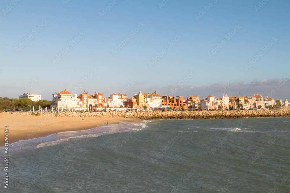 Beach and colorful fishing village in andalusia. Puerto Sherry, Cadiz