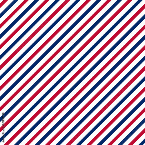 Patriotic red, white, blue geometric seamless pattern. July 4th background in stripes. Pattern in USA flag colors. Vector illustration.