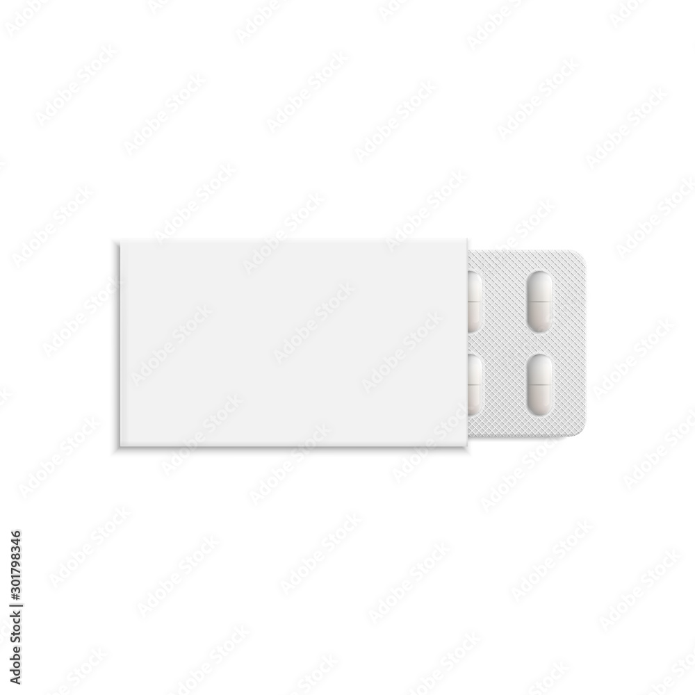 Package with tablets medicines mock up isolated on white background. Vector illustration. Package with tablets medicines mock up isolated on white background. Vector illustration.