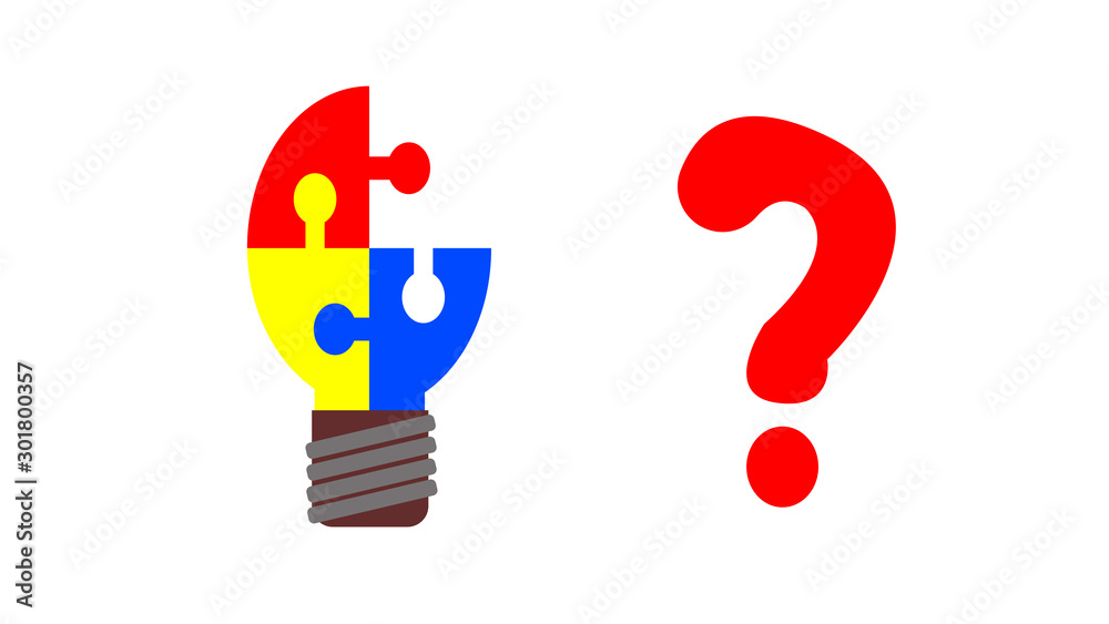 light bulb puzzle missing piece with red question mark light bulb puzzle missing piece with red question mark