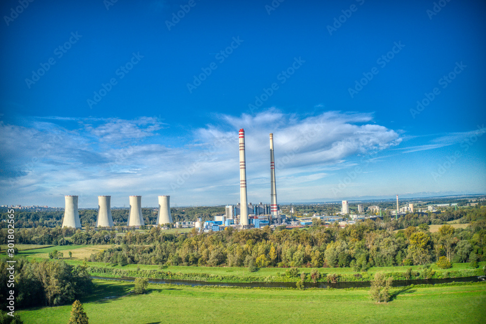 Aerial shot of power plant Detmarovice, Czech Detmarovice
