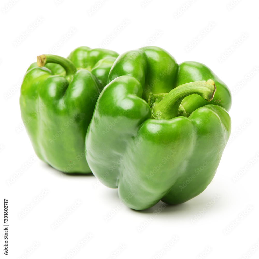 fresh green bell pepper (capsicum) on a white background fresh green bell pepper (capsicum) on a white background