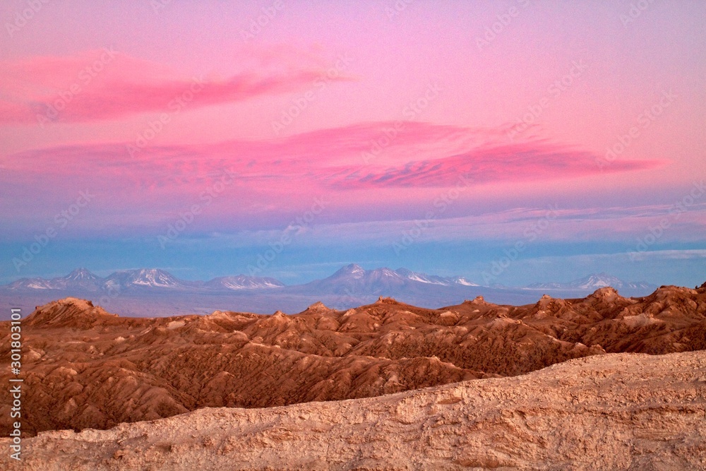 sunset in Moon Valley, Atacama desert, Chile