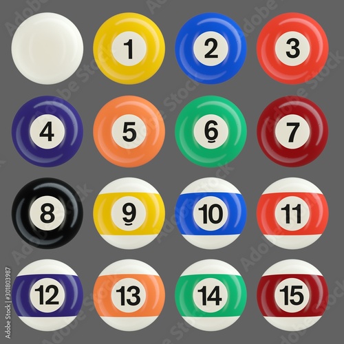 Complete set of billiard balls.
