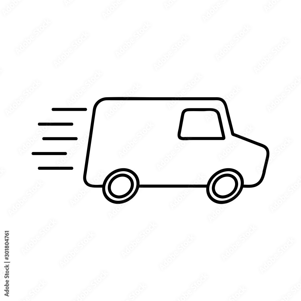 Fast delivery icon silhouette shipping truck isolated on white background vector illustration. Van symbol.