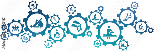 physiotherapy / physical therapy / orthopedics icon concept - therapy, exercise - vector illustration
