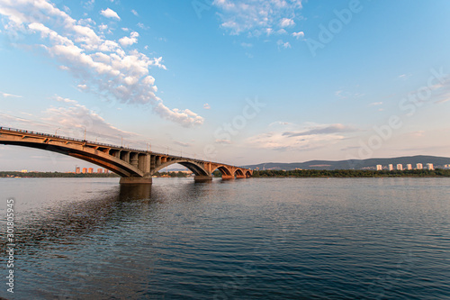 The bridge over the Yenisei River  summer evening, Krasnoyarsk, Russia. photo