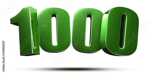 1000 3d numbers green on white background.(with Clipping Path).