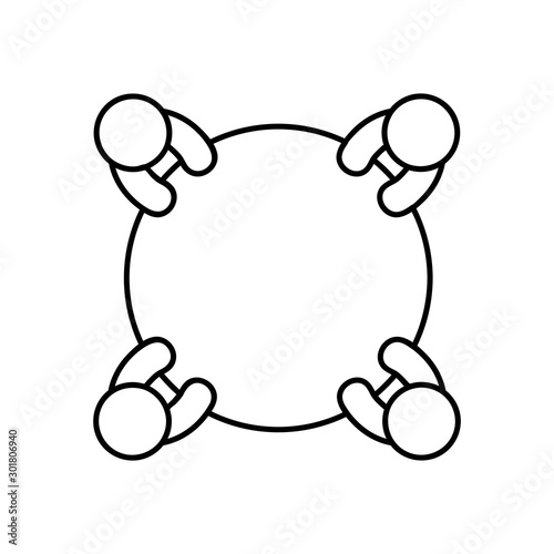 Business meeting vector icon. Group of four people sitting around a table brainstorming and working together on new creative projects.