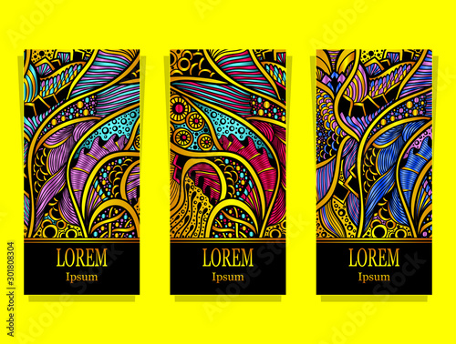 Set of templates luxury product with abstract  floral texture in gold black blue red lilac for cosmetic or perfume or jewelry  or for tea package or for advertising different things 