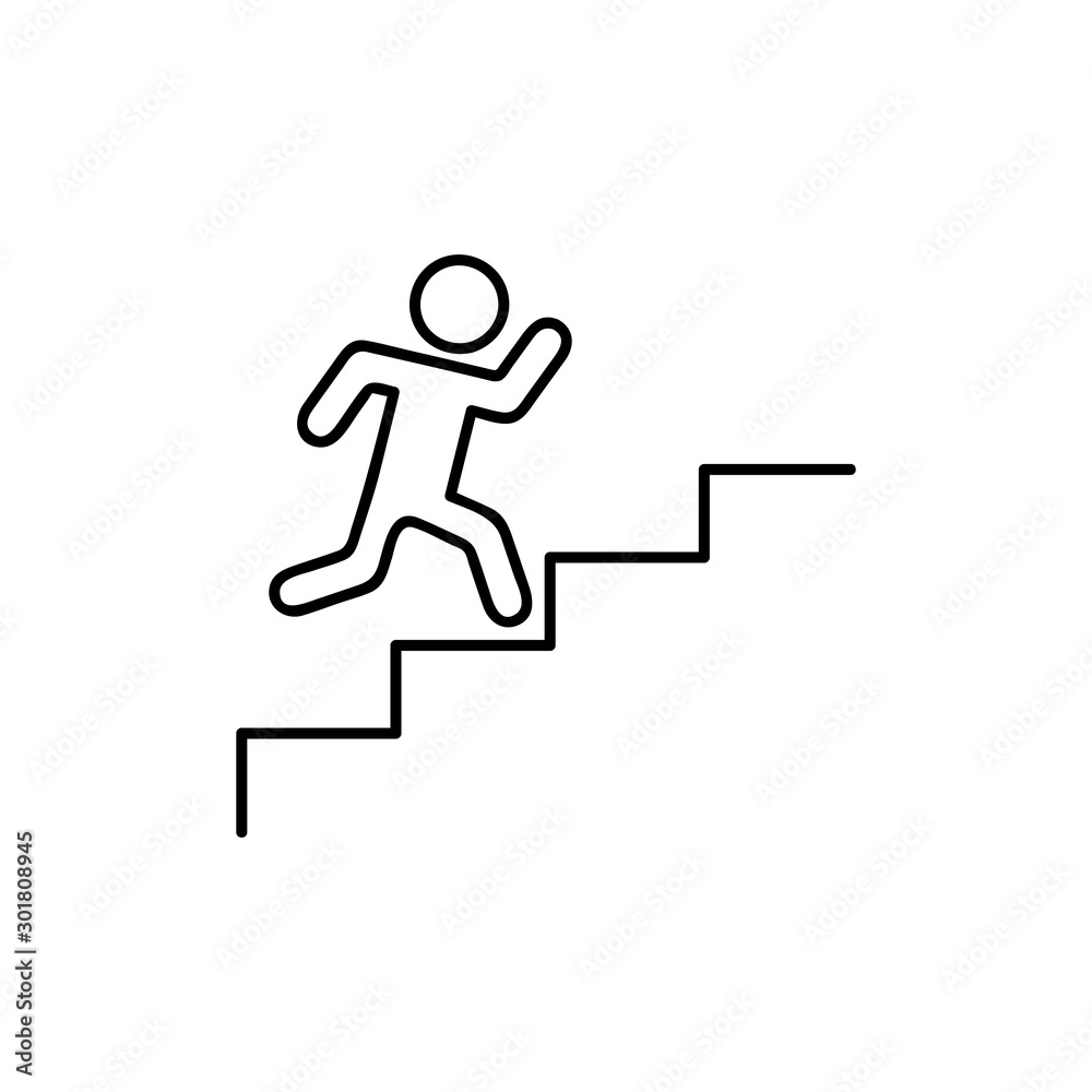 man walking towards his goal up the stairs, passing through difficulties and obstacles. Symbol of faith and diligence. Vector man walking towards his goal up the stairs, passing through difficulties and obstacles. Symbol of faith and diligence. Vector