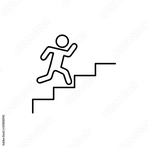 man walking towards his goal up the stairs, passing through difficulties and obstacles. Symbol of faith and diligence. Vector