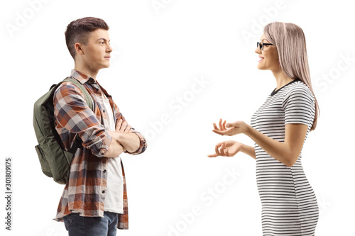 Male student talking to a young woman