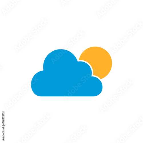 Flat sun and cloud weather icon isolated on white background. Vector illustration.