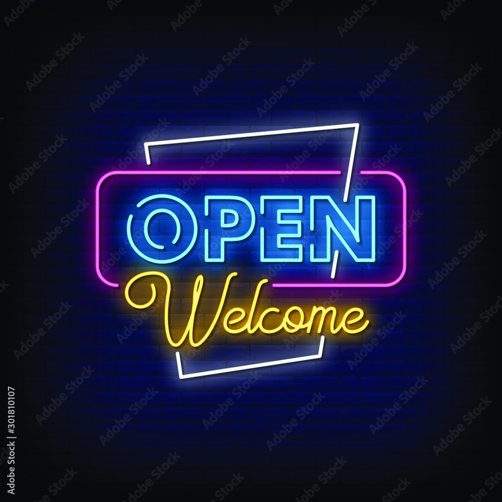 Open Welcome Neon Signs Style Text Vector Open Welcome Neon Signs Style Text Vector