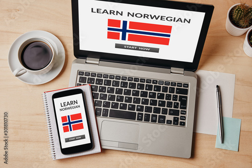 Learn Norwegian concept on laptop and smartphone screen