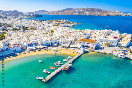 Panoramic view of Mykonos town, Cyclades islands, Greece photo