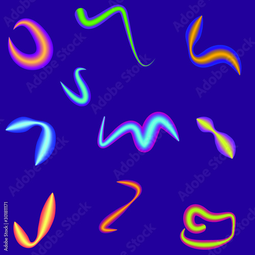 Repeat pattern of 3d abstract wormlike neon shapes - vector.