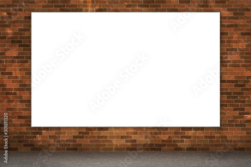 3d render of a blank canvas on a grunge stone wall