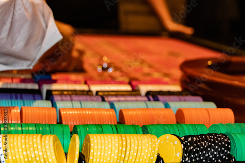 Roulette table with chips soft focus