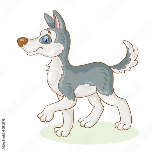 Funny gray husky puppy. Isolated on white background. Vector illustration.