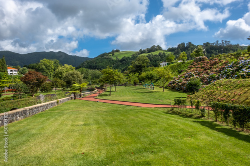 Landscape of Furnas with a scenic view over outdoor Park, São Miguel Island, Azores, Portugal