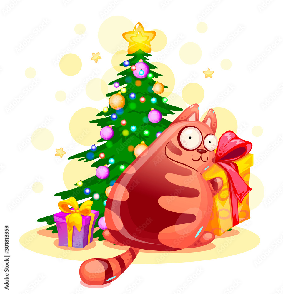 cat celebrates the new year and receives gifts cat celebrates the new year and receives gifts