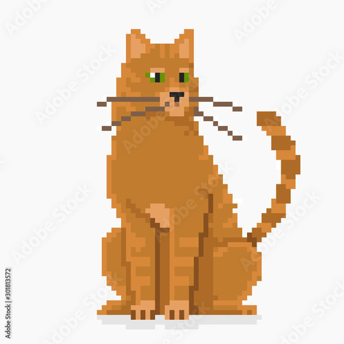 Pixel red cat face high detailed isolated vector