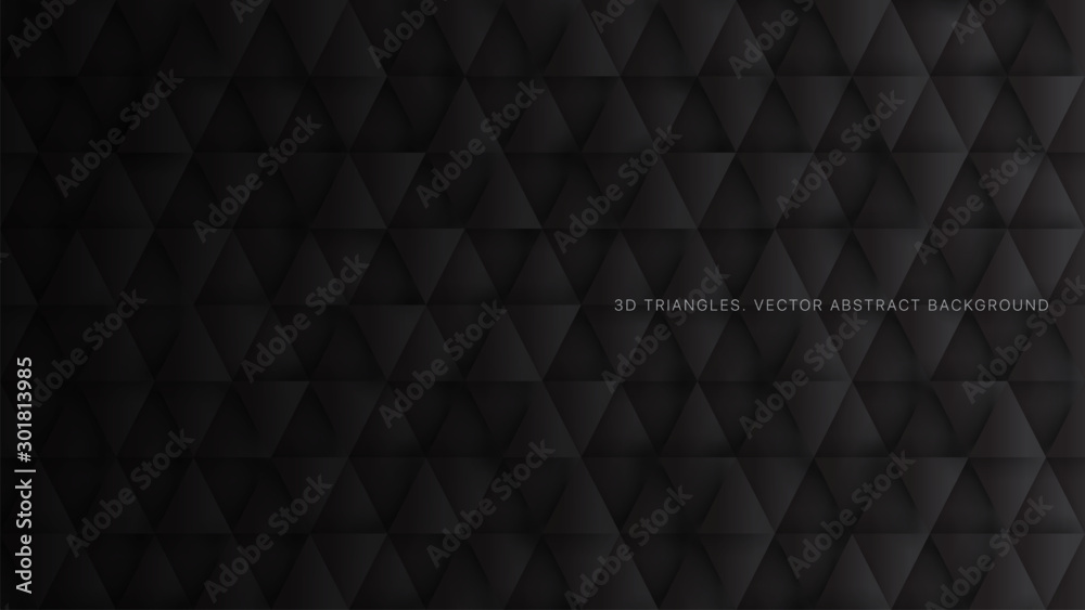 Conceptual 3D Vector Triangles Pattern Technological Black Abstract Background. Science Technology Triangular Structure Dark Gray Wallpaper. Three Dimensional Tech Clear Blank Subtle Textured Backdrop