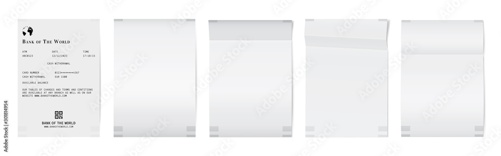 Mockup of a white paper receipt from a supermarket. Shop check template