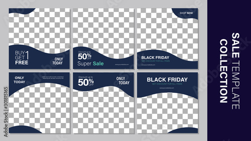 Sale template collection for promotion sale. Editable banner for social media post, web and internet. Black friday holiday event.