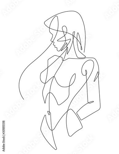 Beautiful Woman One Continuous Line Female Vector Line Illustration