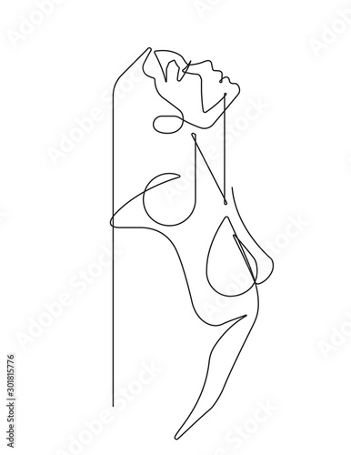Beautiful Woman Looking Up One Continuous Line Female Vector Line Illustration
