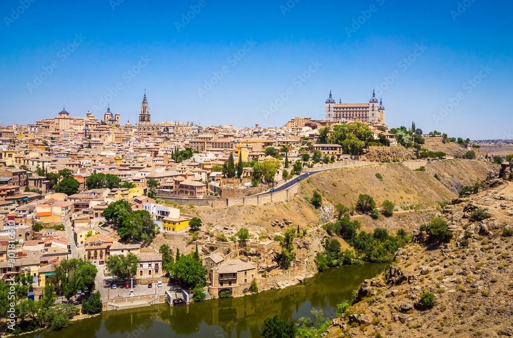 Panoramic view of  old historical center of the city Toledo, Spain.