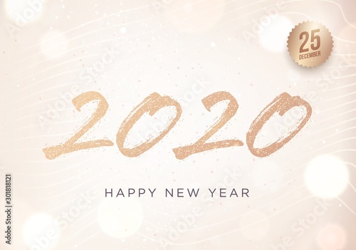 2020 Happy New Year lettering greeting card or invitation template. Vector Illustration