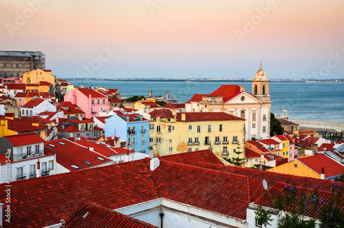 Beautiful panoramic view of old district Alfama, Lisbon, Portugal