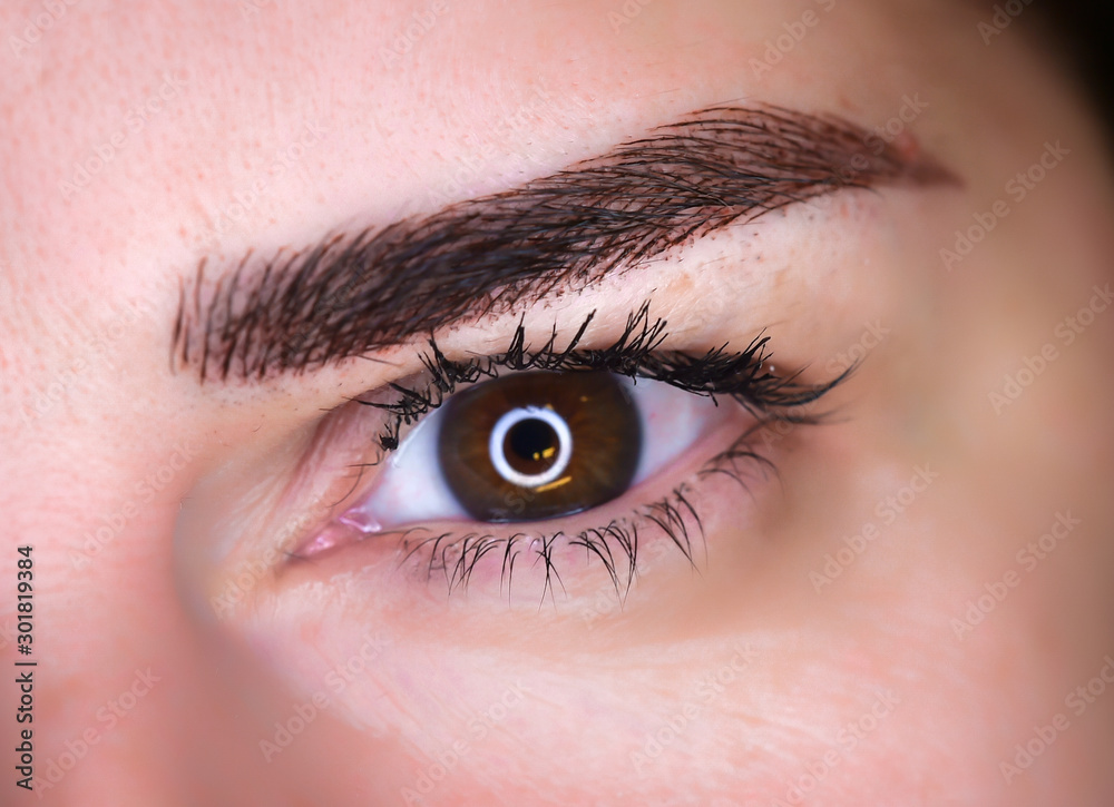 Microblading eyebrows, getting facial care and tattoo at beauty salon