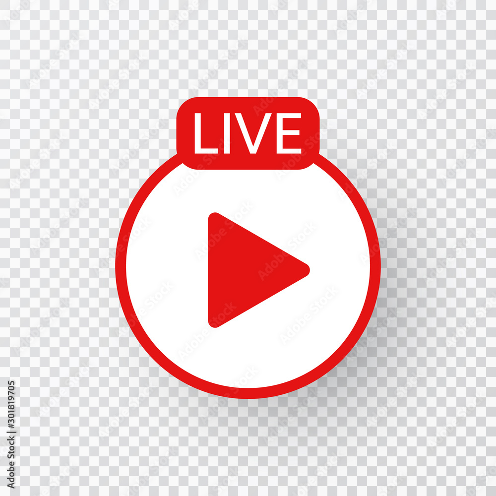 Live icon. Live stream, streaming, video, news symbol on transparent  background. Social media template. Broadcasting, online stream button.  Social network sign. Vector illustration Stock Vector | Adobe Stock