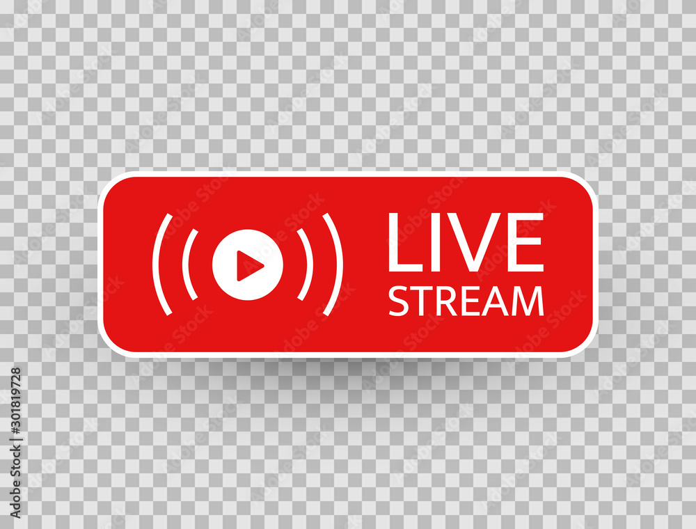 Live stream icon. Live streaming, video, news symbol on transparent  background. Social media template. Broadcasting, online stream button.  Social network sign. Vector illustration Stock Vector | Adobe Stock